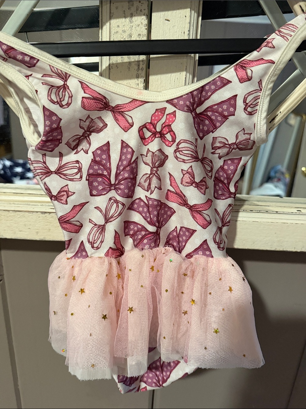 Girls Pink Bow Print Tutu Leotard